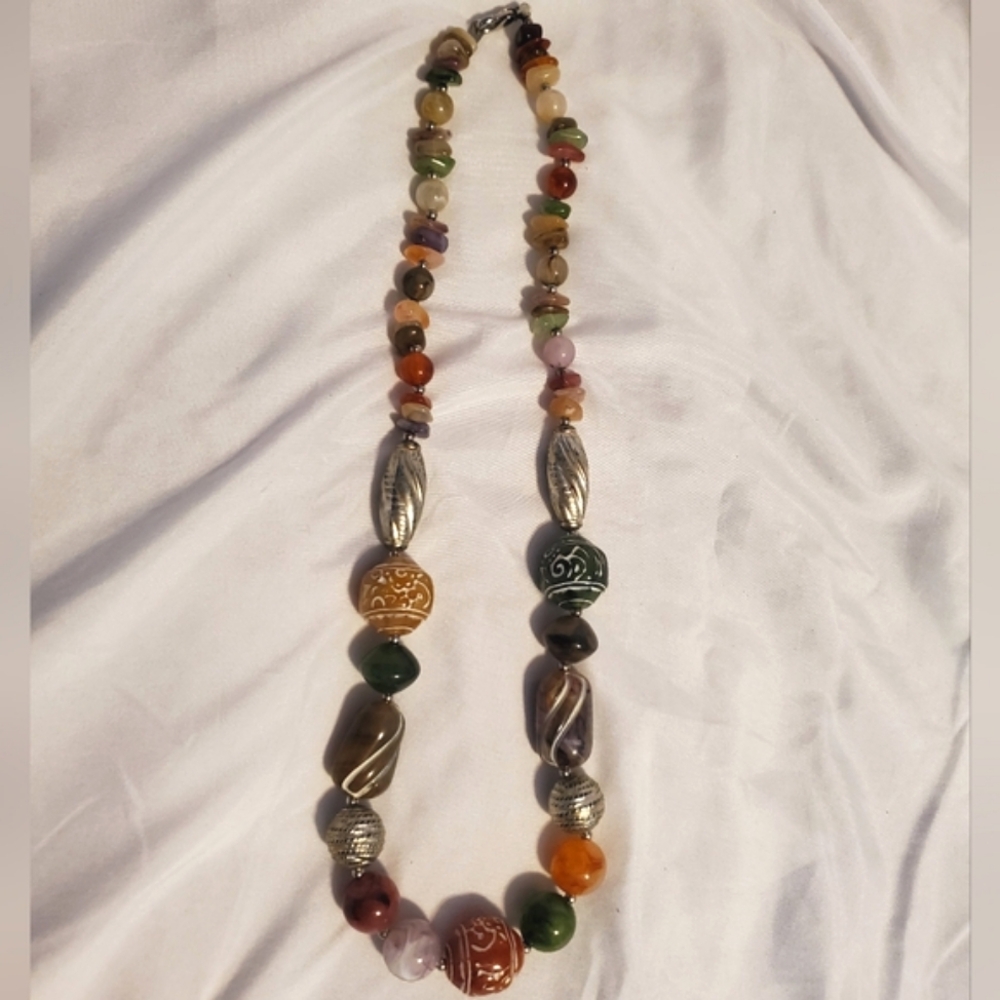 5 for $25 | Multicolored Mix Bead and Small Faux Gem Stone Necklace
